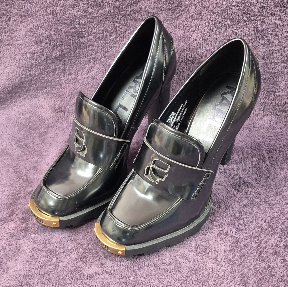 Karl Lagerfeld Paris Virna Black High Heel Patent Faux Leather Shoe Size 7.5 M - Picture 2 of 11